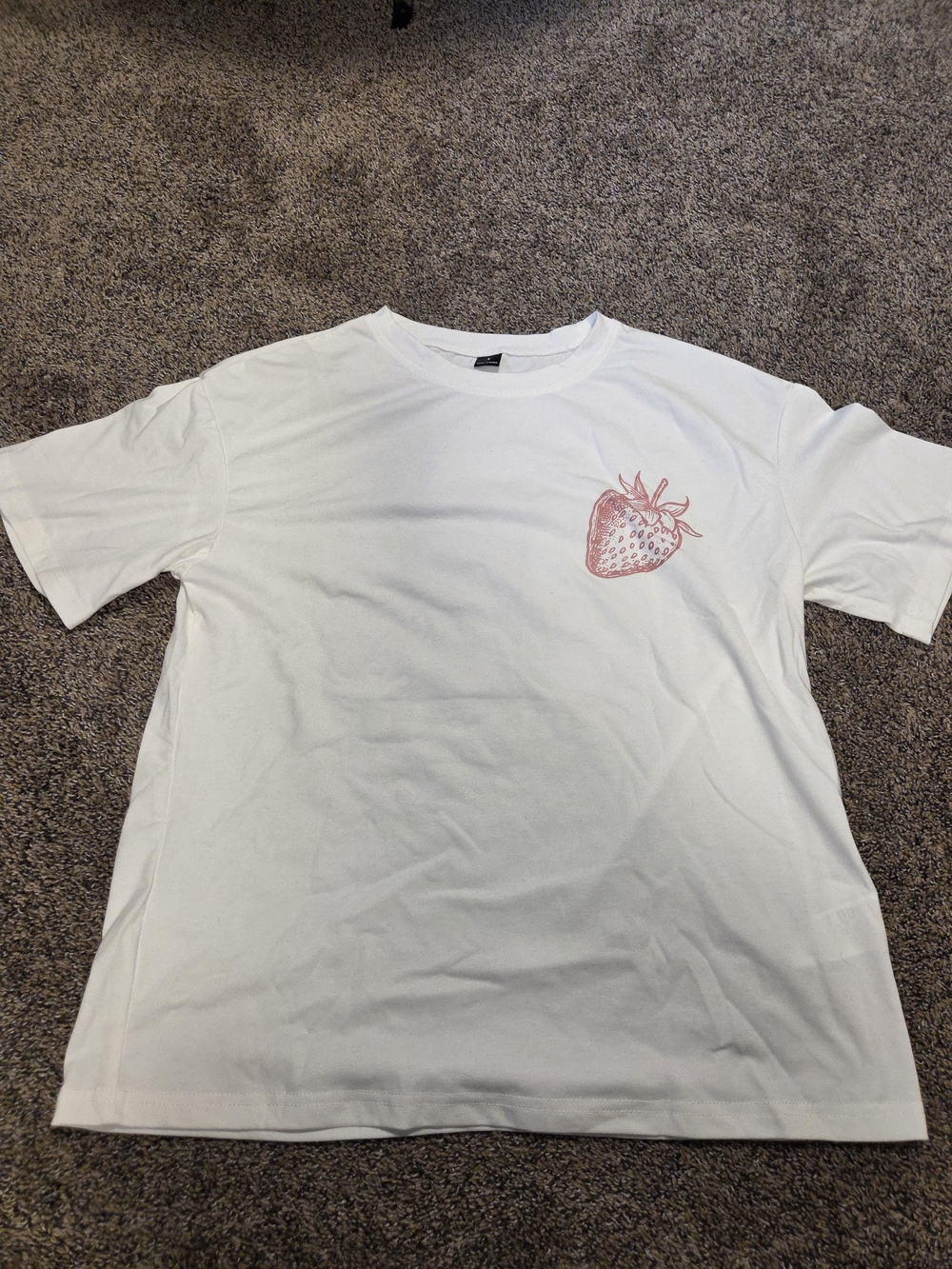 SHEIN Small Women's White Short Sleeve Tee with Pink Strawberry Print